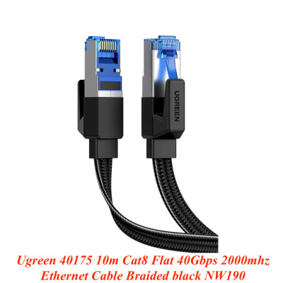 Ugreen UG40175NW190TK 10m 40Gbps 2000mhz dây dẹt Nylon Braided Màu Đen Cáp mạng Cat8 - HÀNG CHÍNH HÃNG