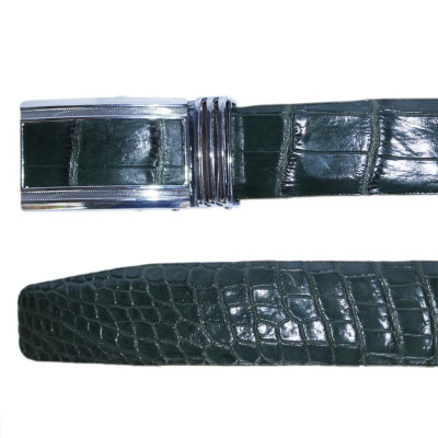 HC4827 - Dây nịt nam da cá sấu Huy Hoàng nguyên con bụng 4P màu xanh rêu