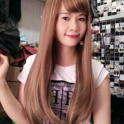 Tóc giả cao cấp nâu vàng line bạch kim- tặng lưới chùm tóc-hình thật