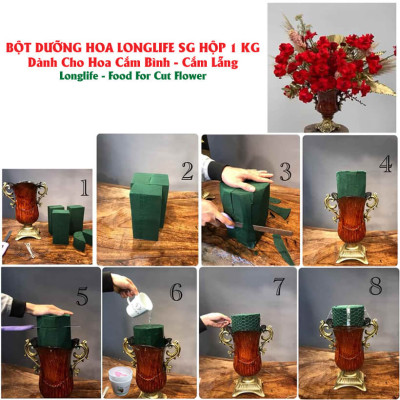 Thuốc cắm hoa lâu tàn Longlife SG nhập khẩu Israel (dạng bột Hủ 1 KG pha 100 L nước) giúp hoa cắm xốp tại Shop Hoa Florist tươi gấp 2 lần và hạn chế thay hoa định kỳ