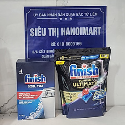 combo hộp viên rửa chén ly finish 60 viên và hộp muối làm mềm nước 1,2kg hàng nhập đức