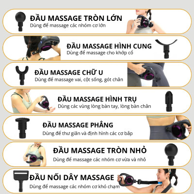 Súng massage Kachi MK353 Pro 6 đầu massage kèm đai rung