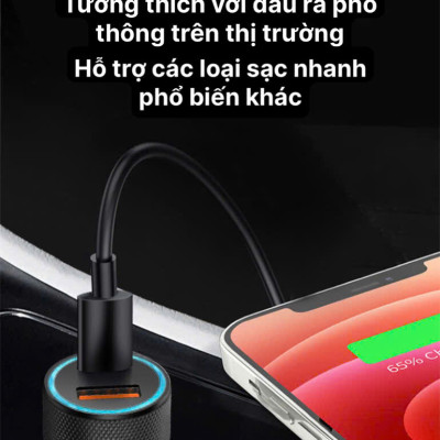 Củ sạc xe hơi Li-Top QC22 công suất 100W sạc siêu nhanh phù hợp các loại ô tô, có QR check hàng chính hãng