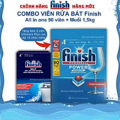 Combo : Viên rửa bát Finish All in one 90 + Muối Finish 1,5kg
