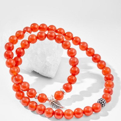 Vòng tay đá mã não đỏ charm lá bạc Ngọc Quý Gemstones