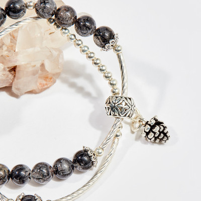 Vòng chuỗi hạt đeo tay 2 line đá thạch anh tóc đen 6mm mệnh thủy , mộc - Ngọc Quý Gemstones