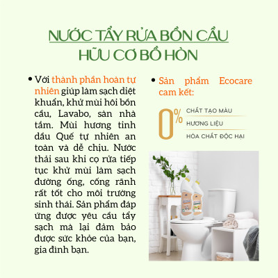 Nước tẩy rửa bồn cầu Hữu cơ diệt khuẩn Ecocare với tinh chất Sả chanh 1L