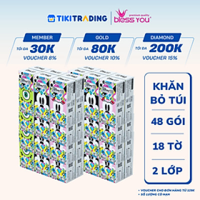 Combo 8 Lốc Khăn Giấy Lụa Rút Trên Bless You Selection Disney 18 Tờ (Lốc 6 gói)