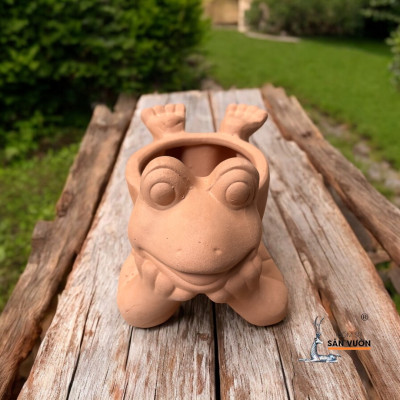 Chậu Gốm Đất Nung Hình Con Ếch Nằm  - Chậu Decor và Trồng Cây