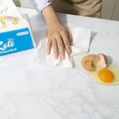 Combo 20 gói khăn giấy lau tay Roto eco20-2 hai lớp 100% bột giấy nguyên sinh, dài 20cm, họa tiết chấm bi xốp, thấm hút 2 chiều, gồm 102 tờ/gói