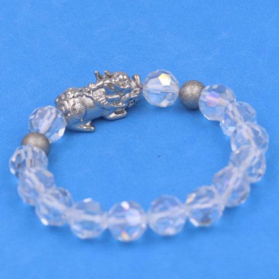 Chuỗi tay Pha Lê Trắng Cắt Giác 10 ly Mix Tỳ Hưu Inox 2 Bi VFLGTRTHEHB10 - Chuỗi tay phong thủy thời trang