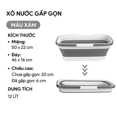 Xô Đựng Nước Gấp Gọn Đa Năng Có Bánh Xe Chậu Gấp Gọn Tiện Lợi Giặt Cây Lau Nhà Chùi Kính Dung Tích 12L