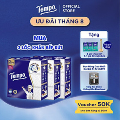 [MUA 3 LỐC TẶNG 3 GÓI KHĂN ƯỚT + 1 GIÁ ĐỠ] Khăn Giấy Bếp Dạng Rút Đa Năng Siêu Thấm Tempo Bền Dai