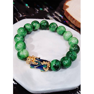 Vòng tay đá ngọc Malaysia mix tỳ hưu đổi màu theo nhiệt độ MS304