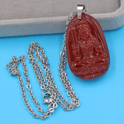 Vòng cổ Phật Bất Động Minh Vương - thạch anh đỏ 3.6cm DITTOB1 - dây inox bạc - kèm hộp nhung - tuổi Dậu