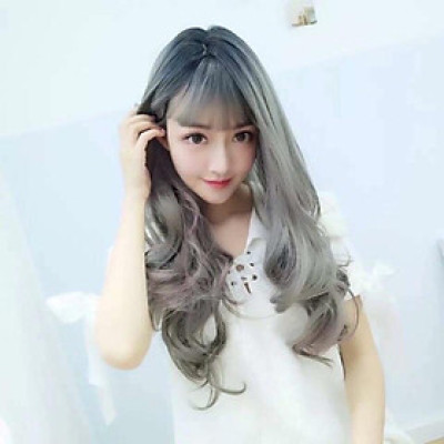 Tóc giả nữ nhuộm chân đen xám cao cấp- tặng lưới chùm tóc