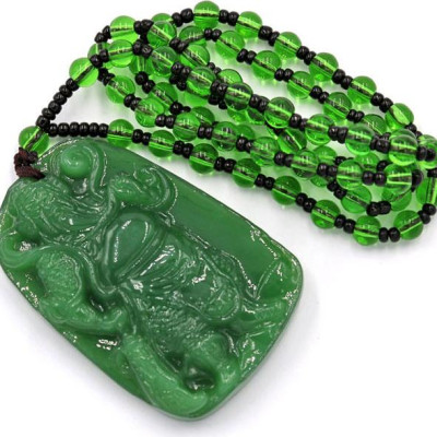 Vòng cổ tượng Quan công đá thạch anh xanh DQCX14