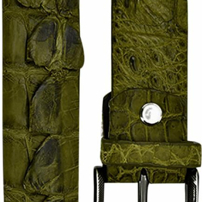 Thắt Lưng Nam Da Cá Sấu Nguyên Con Đầu Kim Bát Gài Huy Hoàng HT4741 - Rêu