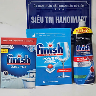 Viên rửa bát Finish Classic 100 viên + Muối 1,5 kg + Bóng 1150 ml ( Đức )