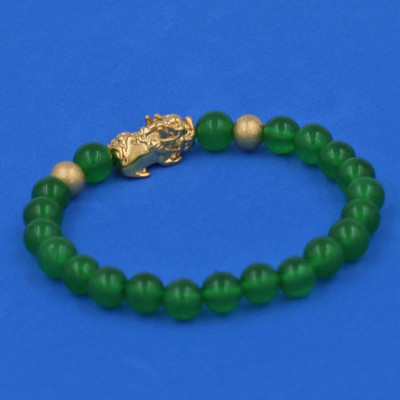 Vòng đeo tay Thạch Anh Xanh Lá 6 ly cẩn Tỳ Hưu inox vàng VTAXLTHHBV6 - hợp mệnh Hỏa, mệnh Mộc