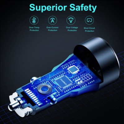 Tẩu sạc CHOETECH TC0010 ô tô PD 63W có 2 cổng ( 1 Type C+ 1 USB)- Hàng chính hãng