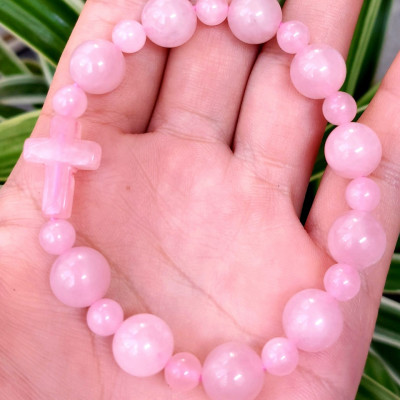 Vòng tay chuỗi mân côi thời trang đá thạch anh hồng thiên nhiên cho Nữ công sở làm trang sức