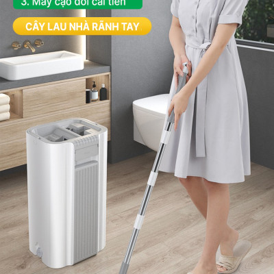 Bộ cây lau nhà SUMIKA C39, thùng lau nhà 2 ngăn tự vắt thông minh, chổi lau sàn nhà 360 độ, 2 bông lau, 1 móc treo cây lau sàn