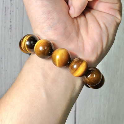 Vòng tay Thạch Anh Mắt Hổ vàng nâu 16mm mix tỳ hưu đá