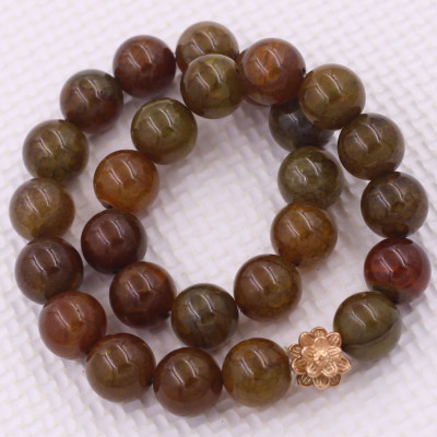 [Mệnh Kim, Thổ] Vòng Chuỗi Niệm Phật Đá Vân Rồng Vàng Nâu 14 Ly 27 Hạt Charm Hoa Sen Inox, Vòng Chuỗi Phật Giáo, Chuỗi Niệm Phật Hạt To - Phong Thủy 868