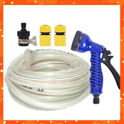 Bộ dây tăng áp 3 lần vòi xịt nước rửa xe, tưới cây loại 20m (cút nhựa nối nhựa đen) 206843