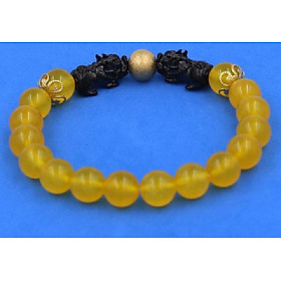 Vòng tay chuỗi hạt Thạch Anh Vàng size 8 ly, 10 ly, 12 ly - Vòng tay Tỳ Hưu Đôi inox đen VTAVTHHEV8 - hợp mệnh Kim, mệnh Thổ