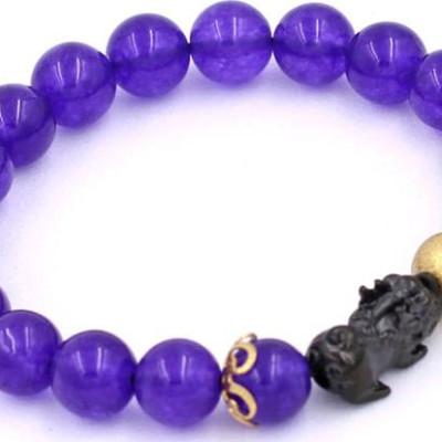 Vòng tay Thạch Anh Tím size 8 ly, 10 ly, 12 ly - Vòng tay Tỳ Hưu Đôi inox đen VTAITHHEV8 - hợp mệnh Hỏa, mệnh Thổ