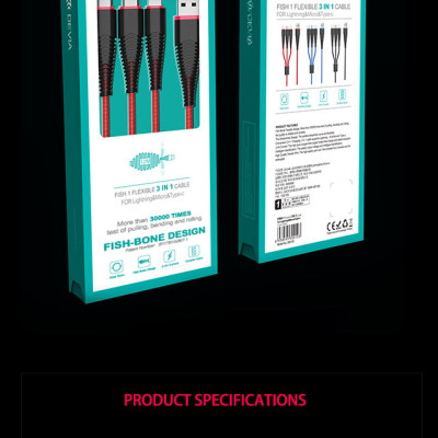 Dây cáp sạc chính hãng Devia Fish 3 in 1 Lightning/ Micro/ TypeC bọc dù 120 cm