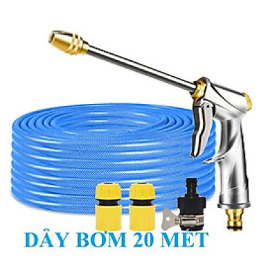Bộ dây vòi xịt nước rửa xe, tưới cây . tăng áp 3 lần, loại 20m 206318 đầu đồng, cút, nối đen
