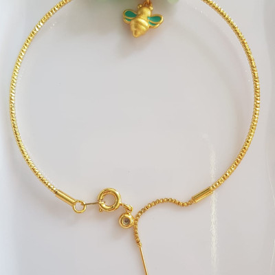 Vòng Tay charm xinh đẹp 5 đồng tiền đá cẩm thạch tự nhiên Vòng tay phối charm hình Chú Ong Xinh xắn vòng màu vàng khoen rút xinh Nữ đeo dễ thương ạ