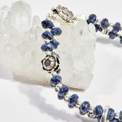 Vòng chuỗi hạt đeo tay 2 line đá saphire charm may mắn 5mm mệnh thủy , mộc - Ngọc Quý Gemstones