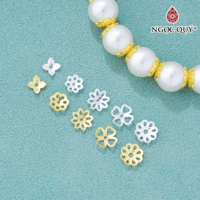 Charm bạc chụp hạt, bọc hạt họa tiết hoa văn - Ngọc Quý Gemstones