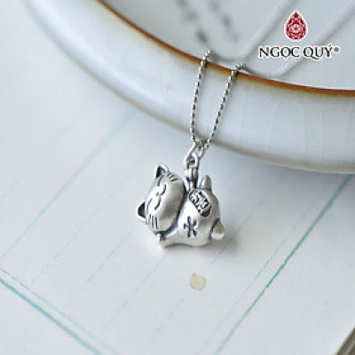 Charm bạc hình mèo thần tài treo - Ngọc Quý Gemstones