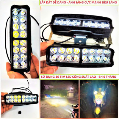 ĐÈN TRỢ SÁNG XE MÁY Ô TÔ 16TIM LED SIÊU SÁNG