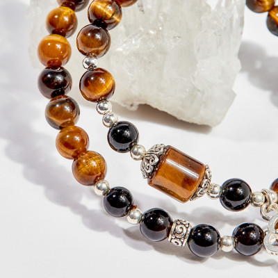 Vòng chuỗi hạt đeo tay 2 line nữ đá mắt hổ phối charm 6mm mệnh thổ , kim - Ngọc Quý Gemstones