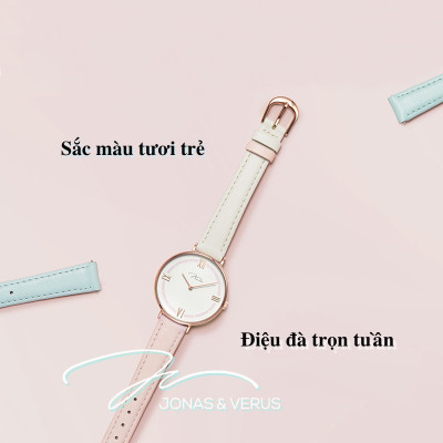 Đồng hồ đeo tay Nữ hiệu JONAS & VERUS X01856-Q3.PPWDWR, Máy Pin (Quartz), Kính sapphire chống trầy xước, Dây Da Italy