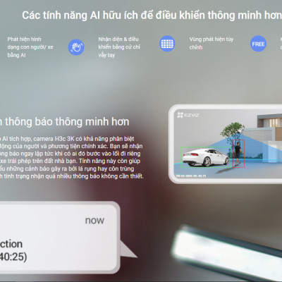 Camera Wifi EZVIZ H3C 5MP 3K  Có Màu Ban Đêm, Đèn Cảnh Báo - Hàng Chính Hãng