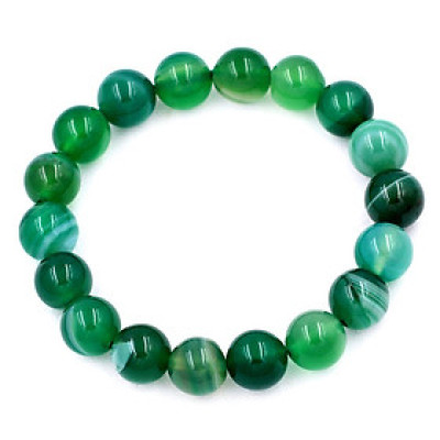 [Mệnh Mộc, Hỏa] Vòng Tay Chuỗi Hạt Mã Não Xanh Lá Sọc 10 Ly 18 Hạt