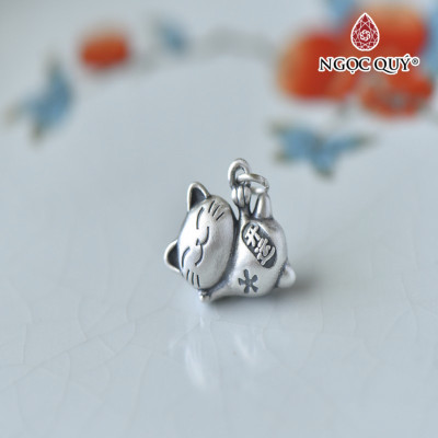 Charm bạc hình mèo thần tài treo - Ngọc Quý Gemstones