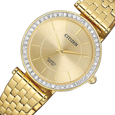 Đồng Hồ Nữ Citizen Đính Đá Swarovski Dây Thép Không Gỉ ER0212-50P - Mặt Vàng