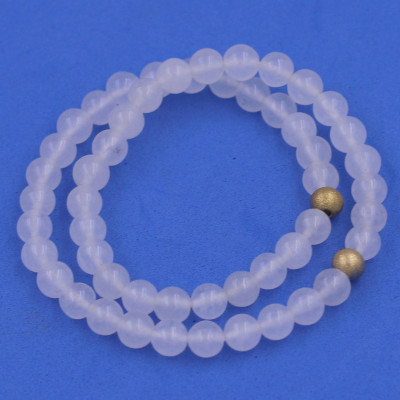 [Mệnh Kim, Thủy] Vòng Chuỗi Đôi 6 Ly Đá Thạch Anh Trắng Charm Bi Inox VTATRHBD