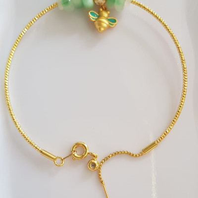 Vòng Tay charm xinh đẹp 5 đồng tiền đá cẩm thạch tự nhiên Vòng tay phối charm hình Chú Ong Xinh xắn vòng màu vàng khoen rút xinh Nữ đeo dễ thương ạ