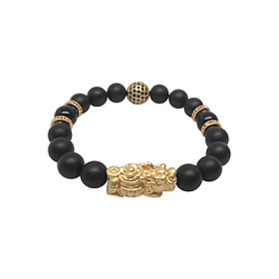 Vòng Đá Obsidian Bóng Mix Tỳ Hưu Mạ Vàng