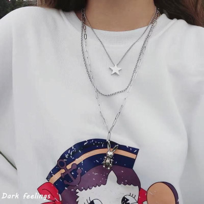 Vòng cổ titan thép 3 lớp ngôi sao và đầu thỏ cực chất