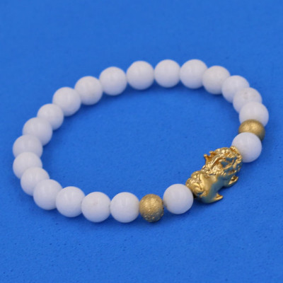 Vòng đeo tay San Hô trắng 6 ly cẩn Tỳ Hưu inox vàng VSHTTHHBV6 HỘP NHUNG - hợp mệnh Kim, mệnh Thủy